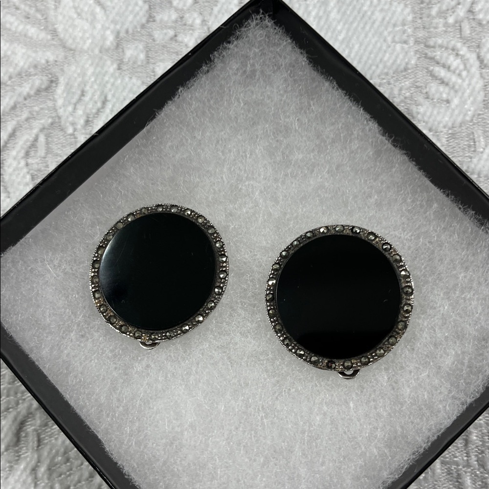 Art Deco Sterling Onyx & Marcasite Earrings